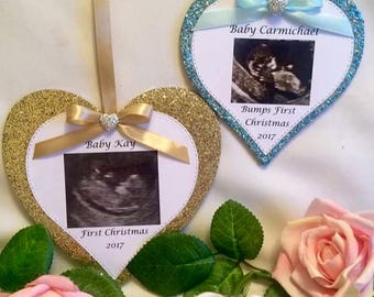 Personalised Wood Heart,Personalised Glitter Wood Heart,Personalised Baby Scan Gift,Bumps First Christmas Gift,Personalised Baby Scan Heart