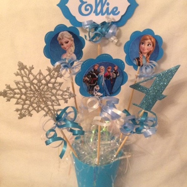 Personalised Frozen Centrepiece,Snowflake Wands, Frozen Picks, Frozen Table decor, Frozen Birthday, Frozen Decor, Snowflake Centrepiece