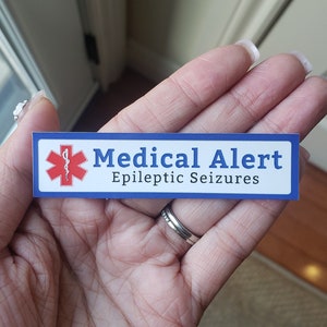 Alerta médica - Ataques epilépticos (identificación, necesidades especiales, necesidades adicionales, asiento de automóvil, cochecito, pegatina impermeable)