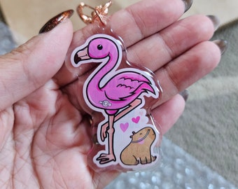 Tubie Flamingo & Capybara Friend (Gtube, Tube Fed, Enteral feeding, Medical Gift, Motivational, Epoxy, double-sided keychain)