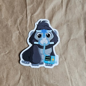 Gorille sans halètement (inclusion, BPAP, CPAP, oxygène, O2, apnée, masque médical, appareils fonctionnels, mignon, cadeau, rétablissement, autocollants imperméables)