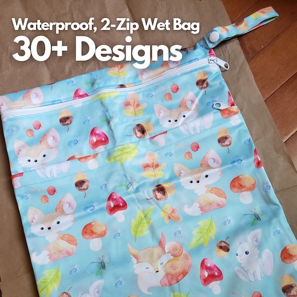 2-Zipper Wet Bag Large Size (Reusable washable waterproof  11.4"x14.1" bags for holding supplies, spare clothes, diapers etc)