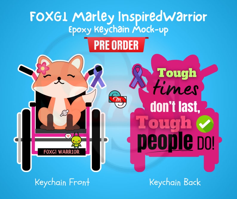 PREORDER FOXG1 Marley Inspired Warrior Keychain Rare disease, epilepsy, wheelchair, accessibility, inclusion, medical, gift, cute, epoxy zdjęcie 1