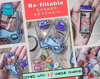 Portachiavi Shaker ricaricabile (17 ciondoli unici, tubiie, alimentazione enterale, infinito, canguro, enfit, tubo, gtube, gj-tube, ng-tube, acrilico)