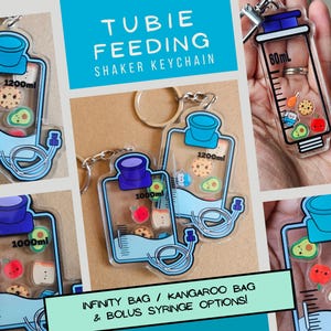 Tubie Feeding Shaker porte-clés (avec 5 breloques nourriture mignonnes et joyeuses, porte-clés acrylique double face)