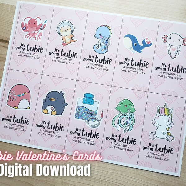 Digital Download Tubie Valentine's Day Cards (Print Double-sided, Gtube, NG-tube, GJ-Tube, Bolus Syringe Feeds, Medical Life Accessories)