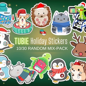 10/30 Mix Pack Tubie Holiday Stickers Class Size (Holiday, Festive, Enterable Feeding, G-tube Button, Stocking Stuffer, Waterproof Stickers)