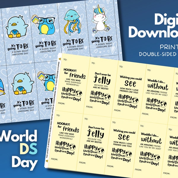 Digital Download World Down Syndrome Day (WDSD) Cards (Print Double-sided, T21, Trisomy, Down-Right Awesome, Medical Life Accessories)