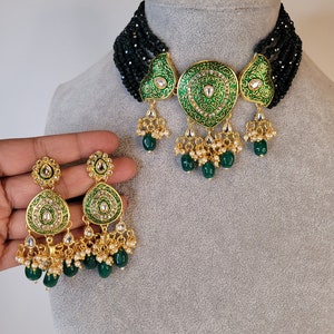 Green Kundan Choker Necklace Set Indian Jewelry Indian | Etsy