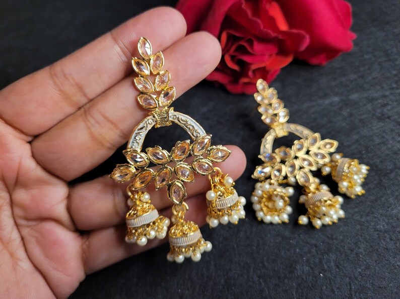 Chandbali Earrings Indian Fashion Ethnic Jewelry Kundan Indian Bridal Jewelry Indian Earrings Indian Jewelry Jhoomar