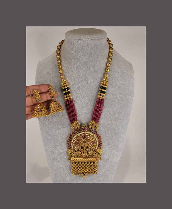 Temple Jewelry Lakshmi Devi Kasumala Kemp Necklace South Indian
