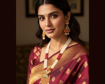Zestaw pozłacanych naszyjników Kundan z rubinowo-czerwonymi cyrkoniami, biżuteria Bollywood