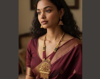 Gold Plated Lakshmi Devi Kasumala Necklace with Kemp Stones, South Indian Bridal Jewelry
