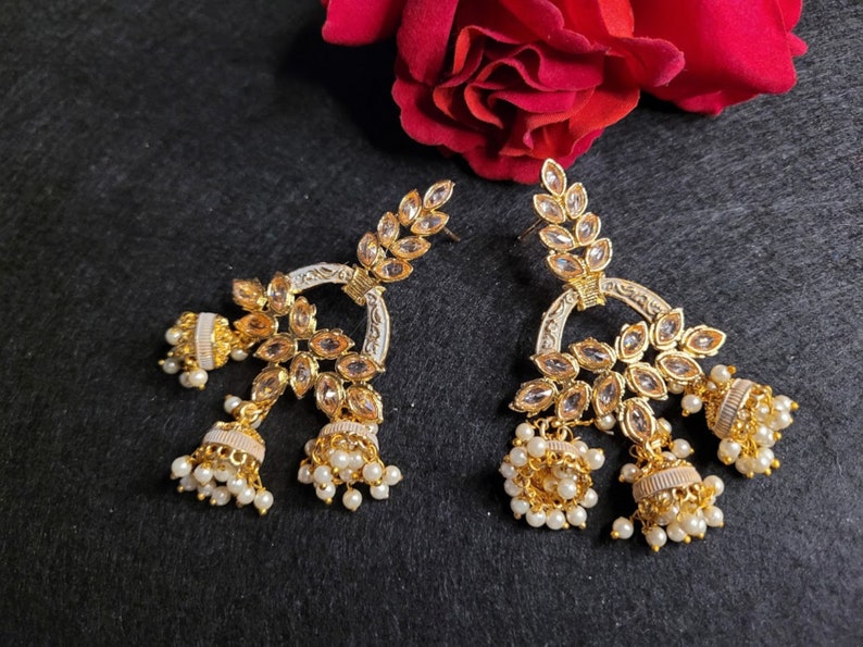 Chandbali Earrings Indian Fashion Ethnic Jewelry Kundan Indian Bridal Jewelry Indian Earrings Indian Jewelry Jhoomar