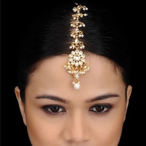 Kundan And Pearl Maang Tikka - Indian Jewelry - Indian Fashion - Indian Bridal Jewelry - Ethnic Jewelry - Jhoomar - Passa