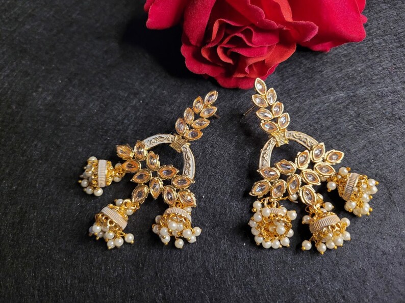 Chandbali Earrings Indian Fashion Ethnic Jewelry Kundan Indian Bridal Jewelry Indian Earrings Indian Jewelry Jhoomar