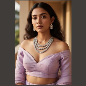 Uncut Polki 3-String Necklace and Earrings Set – Indian Kundan Jewelry