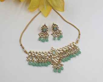 Colar choker Pachi Kundan verde claro / Conjunto de colar Kundan / Joias Kundan / Choker inspirado em Sabyasachi / Choker marcante