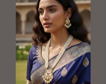 Pachi Kundan Necklace with Pearl Drops, Indian Jewelry Set