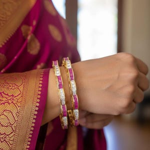 Kundan Bangle Set: CZ Ruby Indian Gold Kada, Sizes 2.2, 2.6