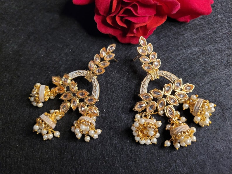 Chandbali Earrings Indian Fashion Ethnic Jewelry Kundan Indian Bridal Jewelry Indian Earrings Indian Jewelry Jhoomar