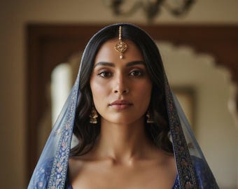 Delicate Gold Finish Polki Maang Tikka – Indian Forehead Jewelry, Pakistani Bridal Accessory