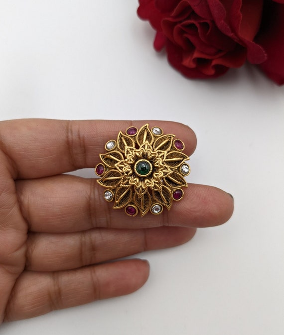 Antique South Indian Ring With Matte Gold Plating – Ziyanas Fashion House  Inc