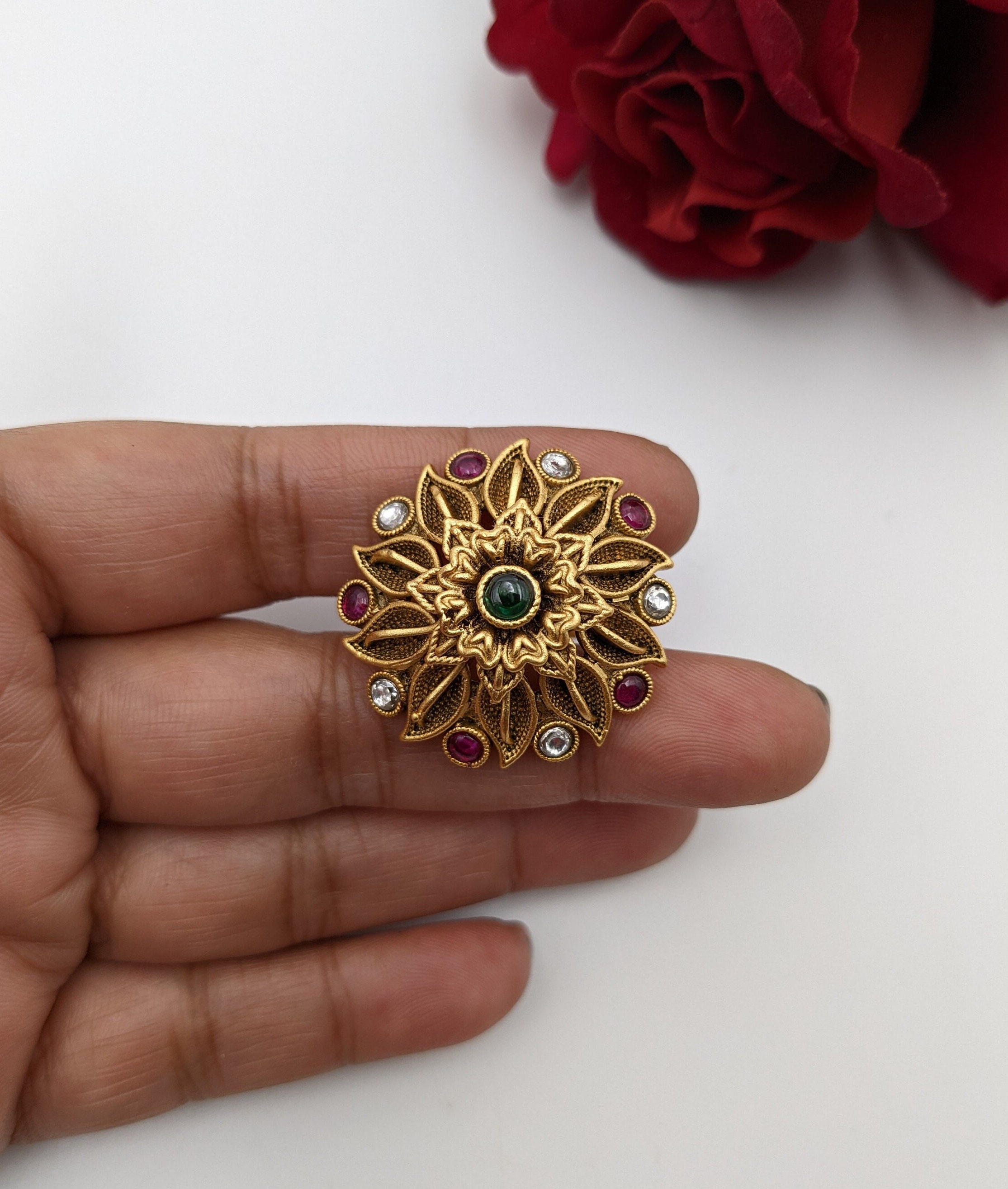 IndianJewelry ＊RINGのみ 3D Flower Kemp Ring / Gold Ring / Kundan Ring / Indian Finger Ring
