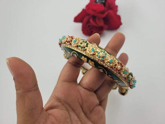 2.6 Indian Bridal Green and Red Meenakari Kada Designer Kada