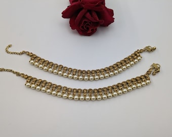Tobilleras anchas de circonita cúbica - Joyería india - Moda india - Joyería nupcial india - Joyería étnica - Tobillera - Tobillera Swarovski