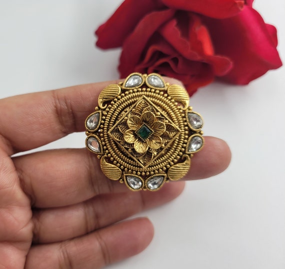 Indian Ring /Gold kundan ring/Finger rings Big round bridal ring hand –  Glam Jewelrys