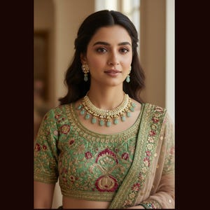 Parure de collier vert Tyani Kundan Hasli - Bijoux de mariée en plaqué or avec incrustation de marbre