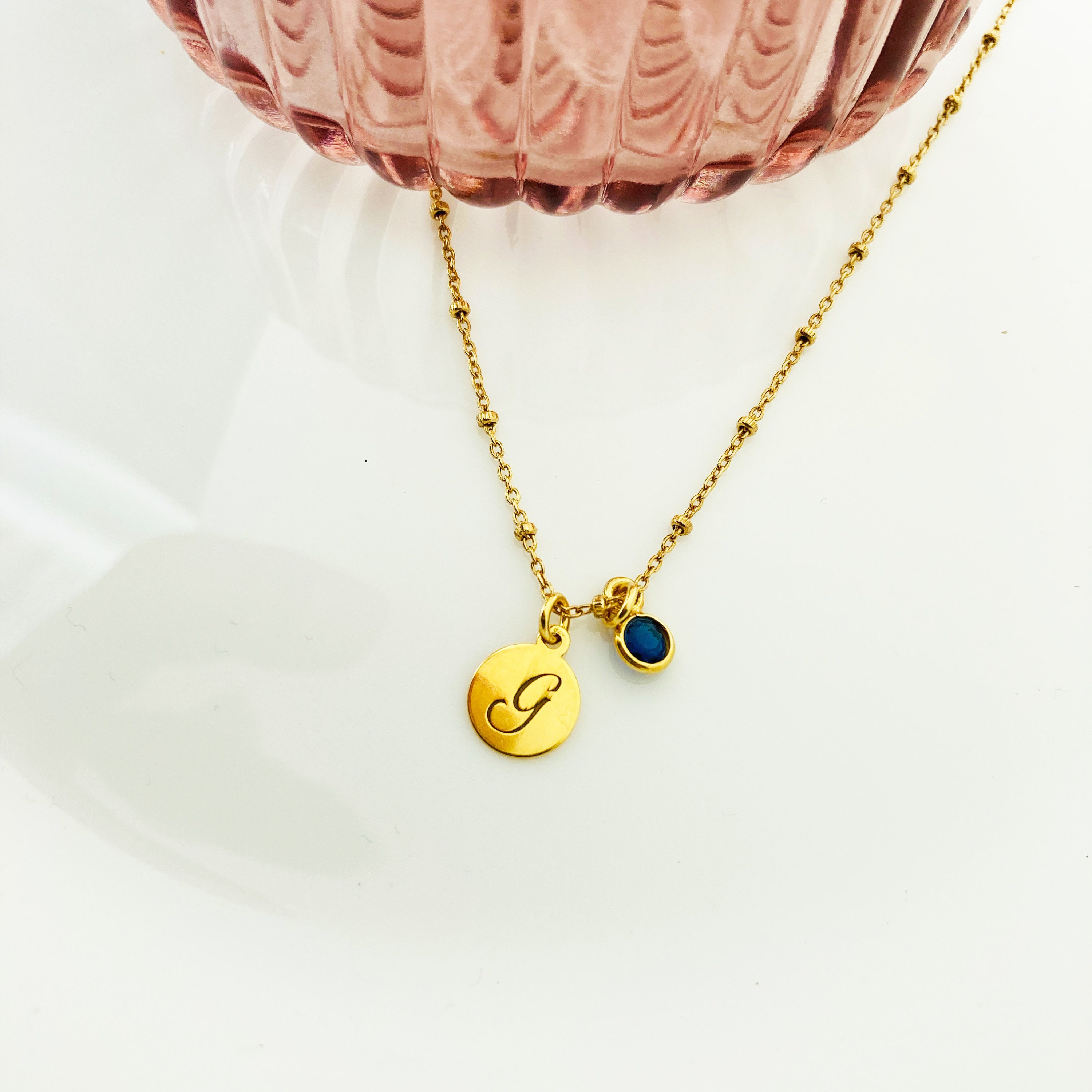 Gold initial necklace with birthstone Clearance