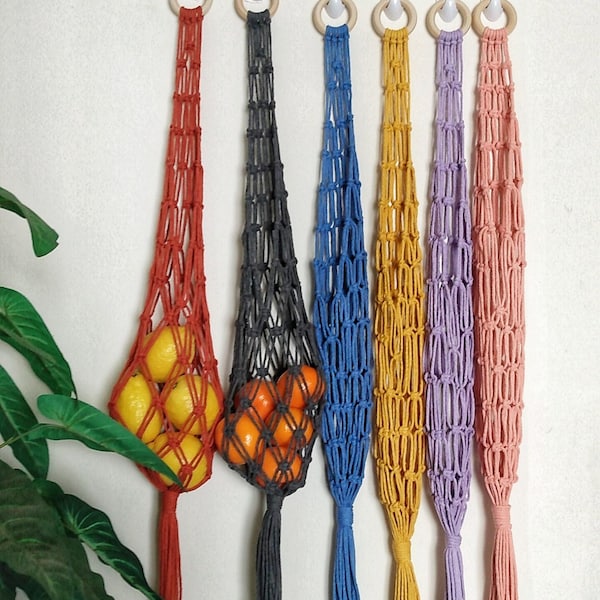 Macrame Hanging Fruit Basket, Vegetable Fruit Hanger, Veggie Fruit Holder, Kitchen Storage, Apple Fruit Hanging, Lemon Storage Gift For Mom