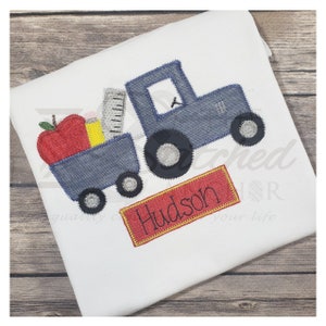 Tractor with Pencil, Ruler, and Apple Embroidered Shirt/ School Truck Shirt/Back to School/ Farm Tractor Truck/ New School Year Shirt