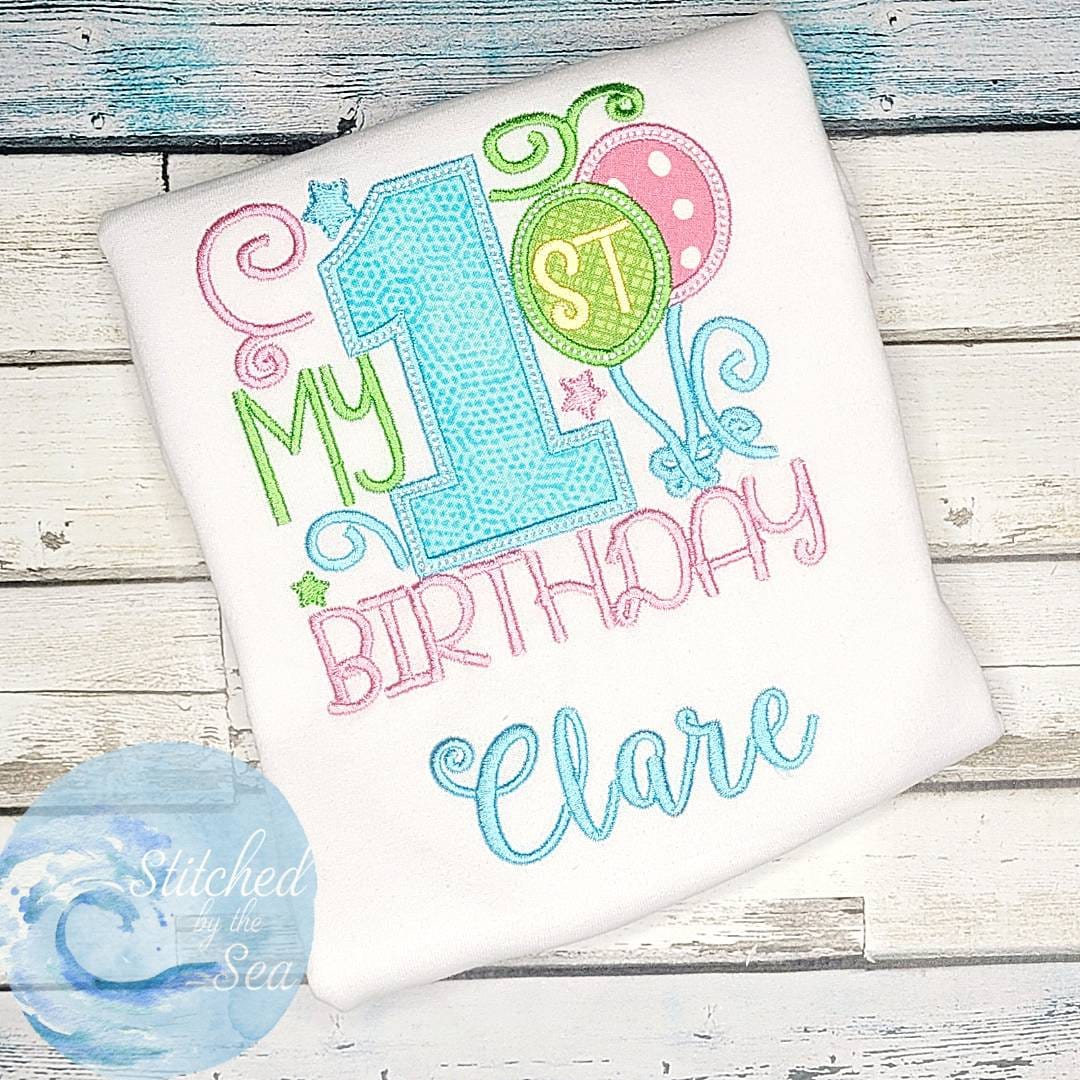 My First Birthday Embroidered Shirt/ Birthday Balloon Shirt/ One Year ...