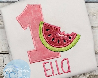 Summer 1st Birthday Embroidered Shirt/ Watermelon Shirt/ Watermelon Birthday Shirt/ Baby's First Birthday Outfit/ Watermelon Party/ Applique