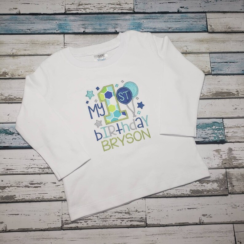 My First Birthday Embroidered Shirt Birthday Balloon Shirt One Year Old Happy Birthday Unisex Kids Clothing Birthday Outfit