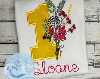 WILD ONE/ 1st Birthday Wildflower Embroidered Shirts/ Flower First Birthday Shirt/ Baby Birthday/ Girls Birthday/ Birthday Girl