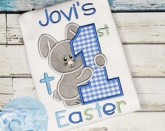 Camisa bordada con conejito de Pascua para la primera semana de Pascua, camisa de Pascua, búsqueda de huevos de Pascua, primera semana de Pascua del bebé, ropa unisex para niños