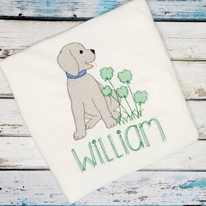 St. Patrick&#39;s Dog with Shamrock  Embroidered Shirt/ St. Patrick&#39;s Day Shirt/  St. Patrick&#39;s Pup/ Boys Puppy Shirt/ Unisex Kids Clothing