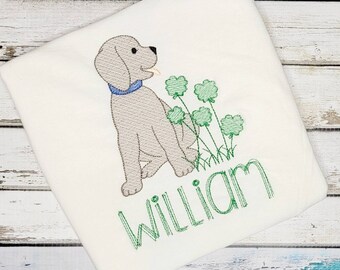 Camisa con bordado de perro y trébol de San Patricio/Camisa del día de San Patricio/Camiseta de cachorro de San Patricio/Camiseta de cachorro para niños/Ropa unisex para niños