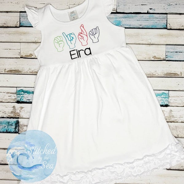 Back To School Dress/ American Sign Language Embroidered Dress/ Girls Ruffle Dress/ASL Dress/ First Day Of School