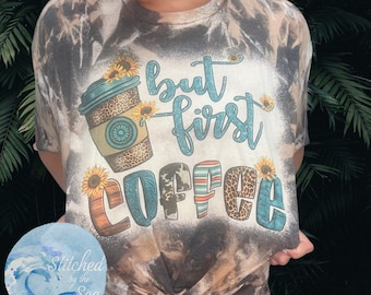Coffee Shirt/ Cowhide Western Bleached Shirt/ Vintage T-shirt/ Mom Shirt/ But First Coffee Tee/ Country Mama/ Women’s Graphic Tee