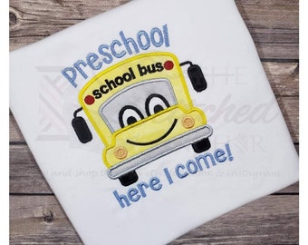 Preschool Kids Shirt, Back to School Shirt, Embroidered School Shirt, School Bus Shirt, Boys Pre K, First Day of School Shirt, School Outfit