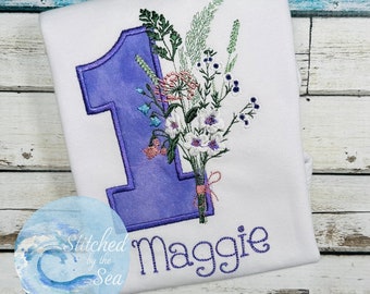 WILD ONE/ 1st Birthday Wildflower Embroidered Shirts/ Flower First Birthday Shirt/ Baby Birthday/ Girls Birthday/ Birthday Girl