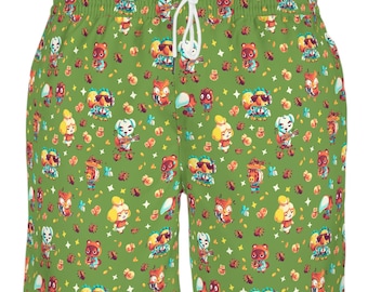 Pantalones cortos de baño de la Isla Tarántula // Camisa con estampado de Animal Crossing // Isabelle, Tom Nook, Blathers, New Horizons, KK Slider, Daisy Mae