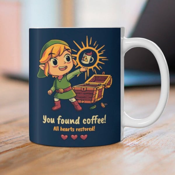 You Found Coffee All Hearts Restored Coffee Mug // Cute & Funny Gaming Cup // Toon Link // Windwaker // RPG // Zelda // BotW // Triforce