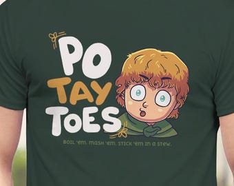 Camiseta Po-tay-toes // Hervirlas, machacarlas, meterlas en un guiso, camiseta de fantasía, cita divertida de película, película clásica, papas, ¿qué son las papas?