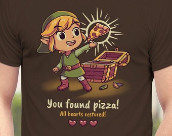 You Found Pizza All Hearts Restored T-shirt // Leuk en grappig gamingshirt // Toon Link Tee // Windwaker // RPG // Zelda // BotW // Triforce